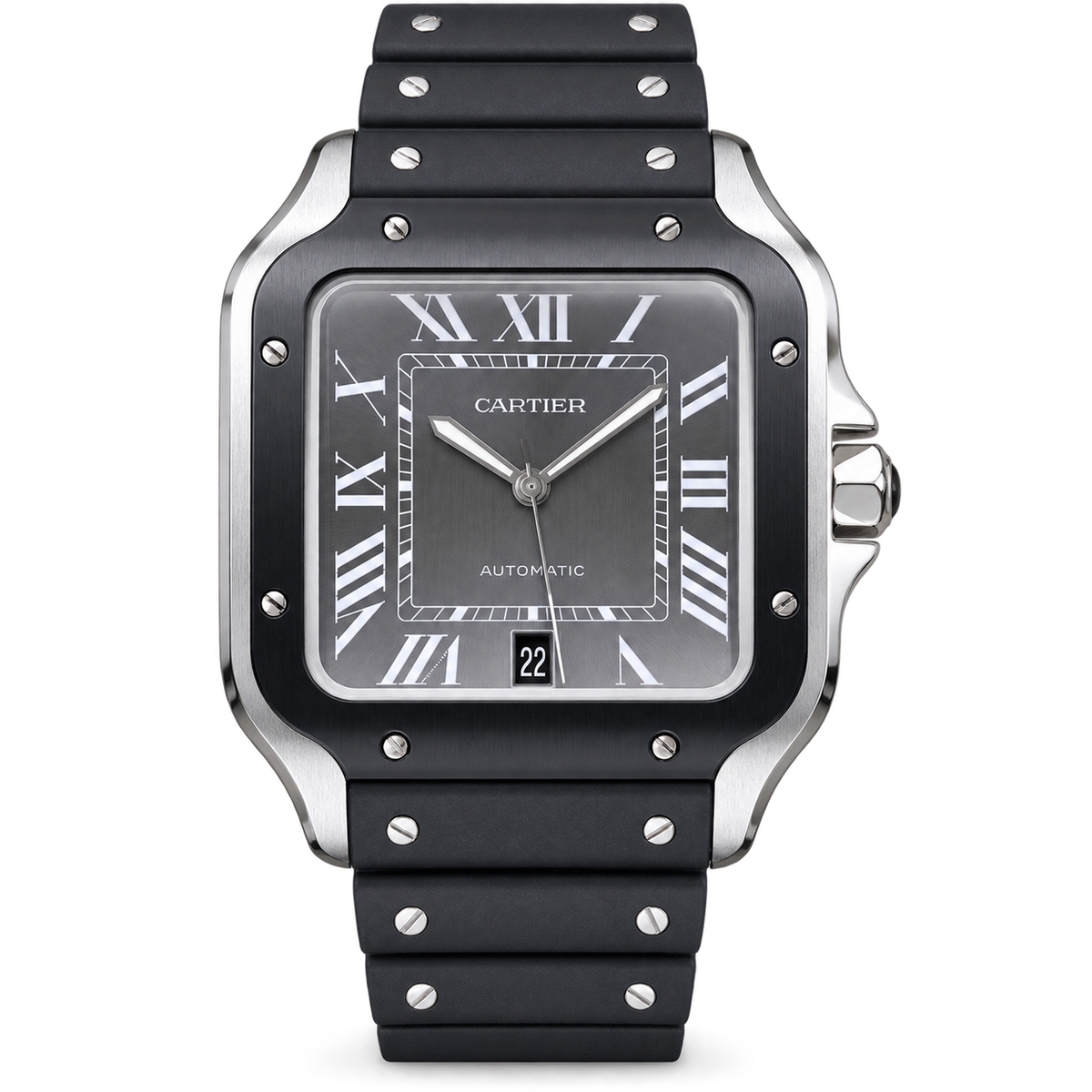 Cartier Santos Large Steel ADLC Black Dial Automatic Rubber Strap Watch – KDY