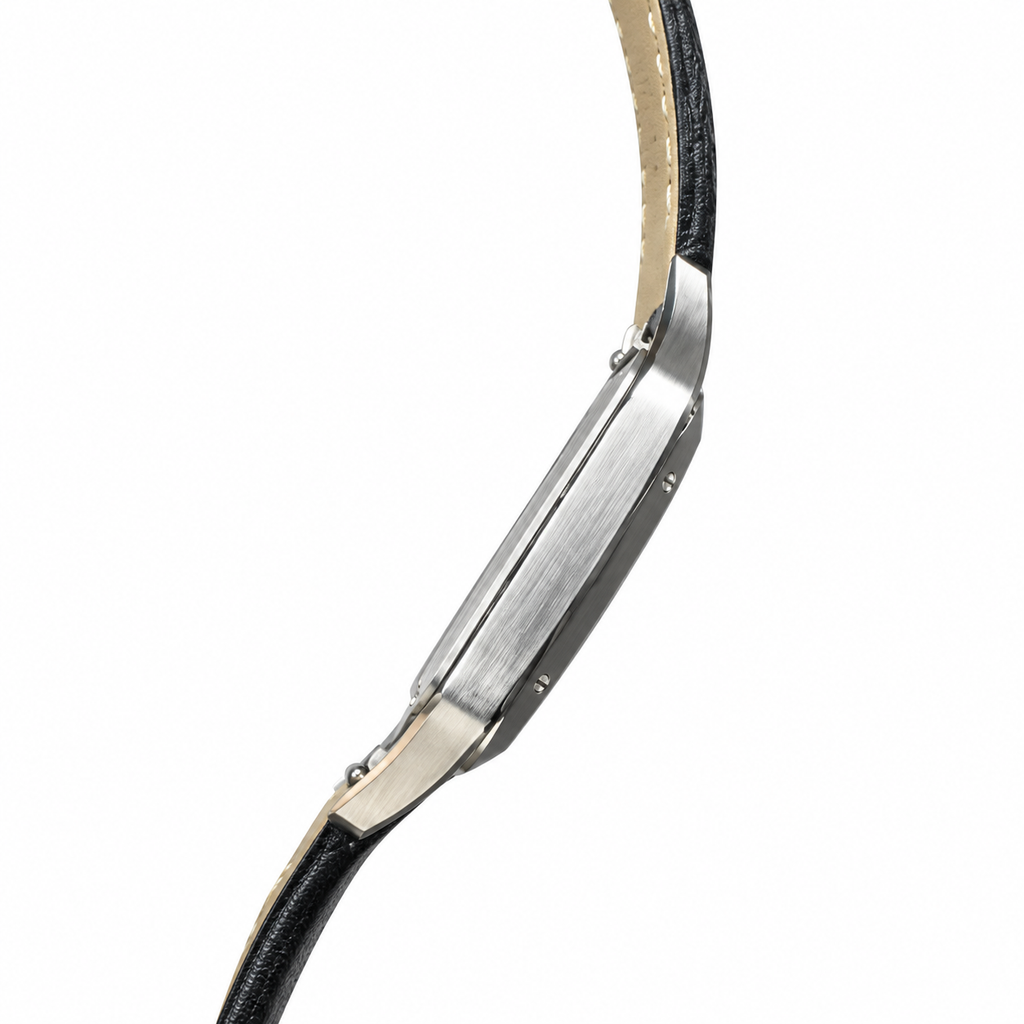 Cartier Santos-Dumont Large Steel Silver Dial Manual Black Strap Watch – KDY