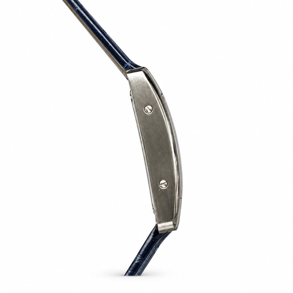 Cartier Tank Américaine Small — 18K White Gold, Silver Dial, Roman Numerals & Navy Alligator Strap, Women