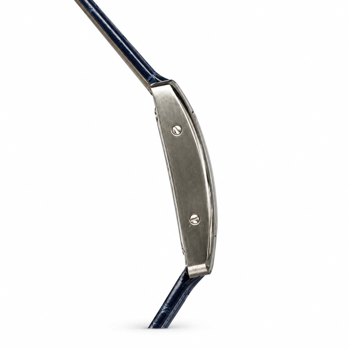 Cartier Tank Américaine Small — 18K White Gold, Silver Dial, Roman Numerals & Navy Alligator Strap, Women