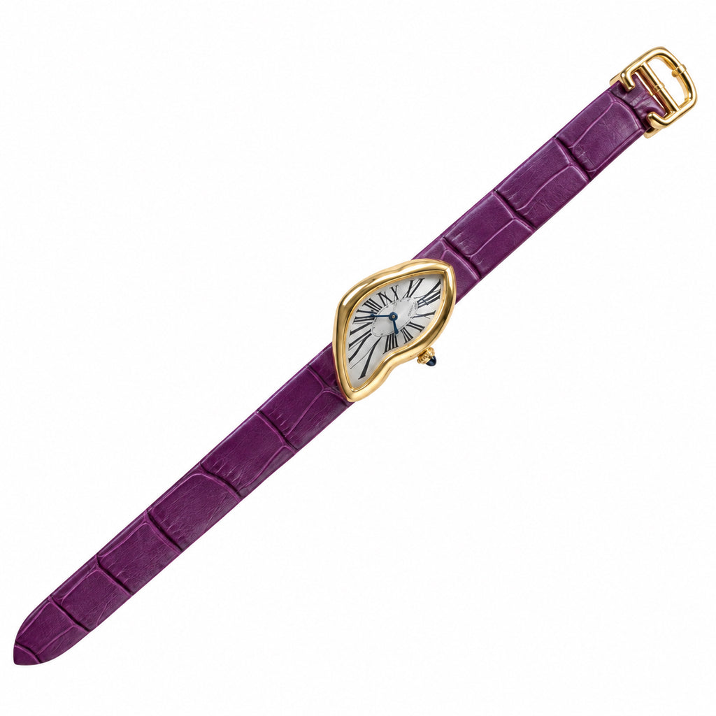 Cartier Crash — 18K Yellow Gold, Silver Dial, Roman Numerals & Purple Alligator Strap, Women