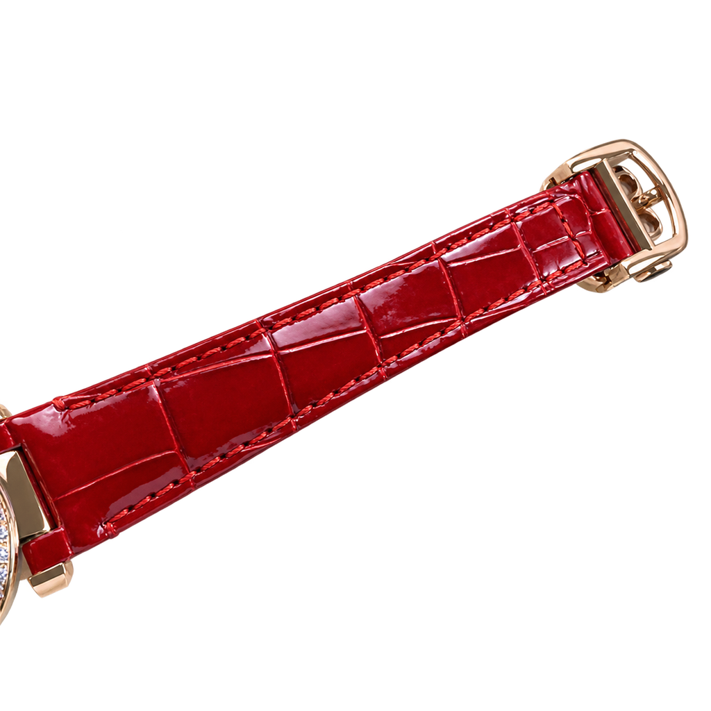 Cartier Pasha de Cartier 30mm — 18K Rose Gold, Diamond Bezel, White Dial & Red Alligator Strap, Quartz, Women