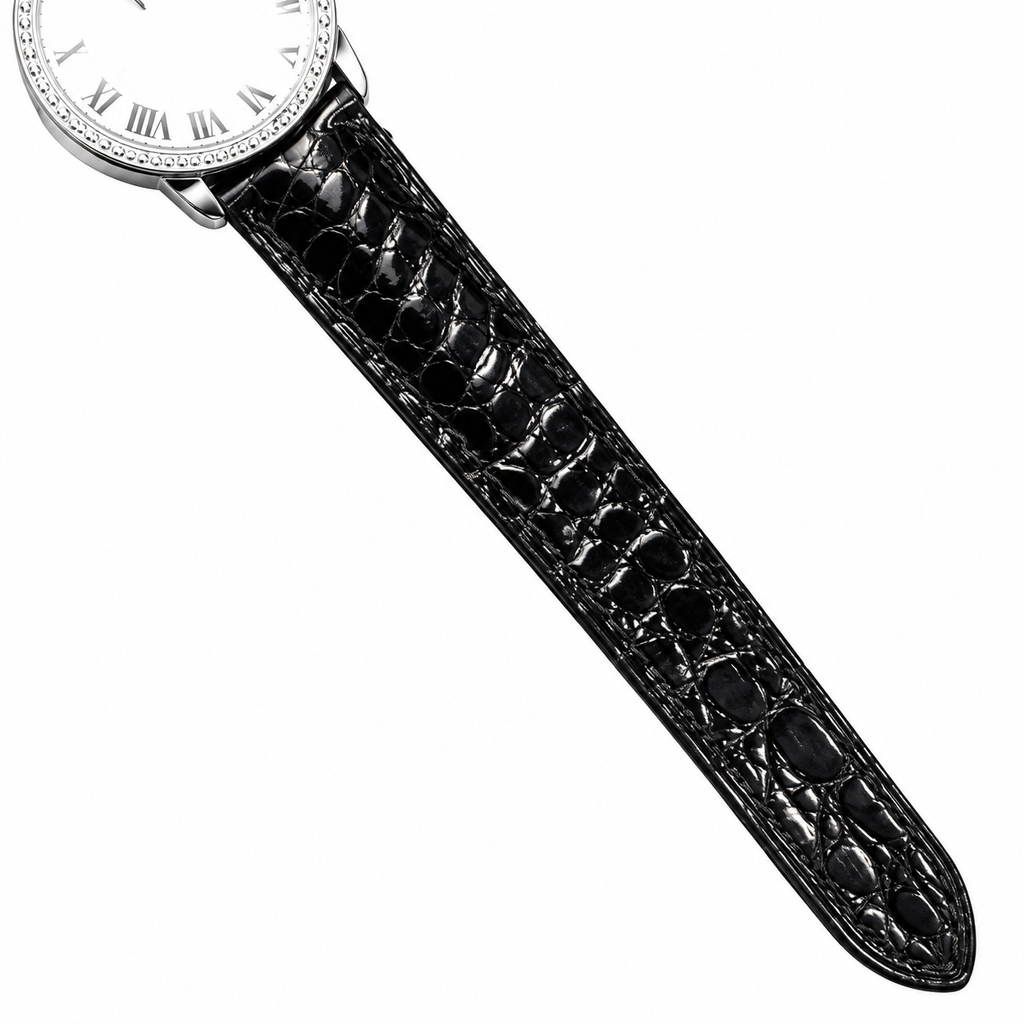 Cartier Ronde Louis Diamond Bezel White Dial Black Strap Watch – KDY