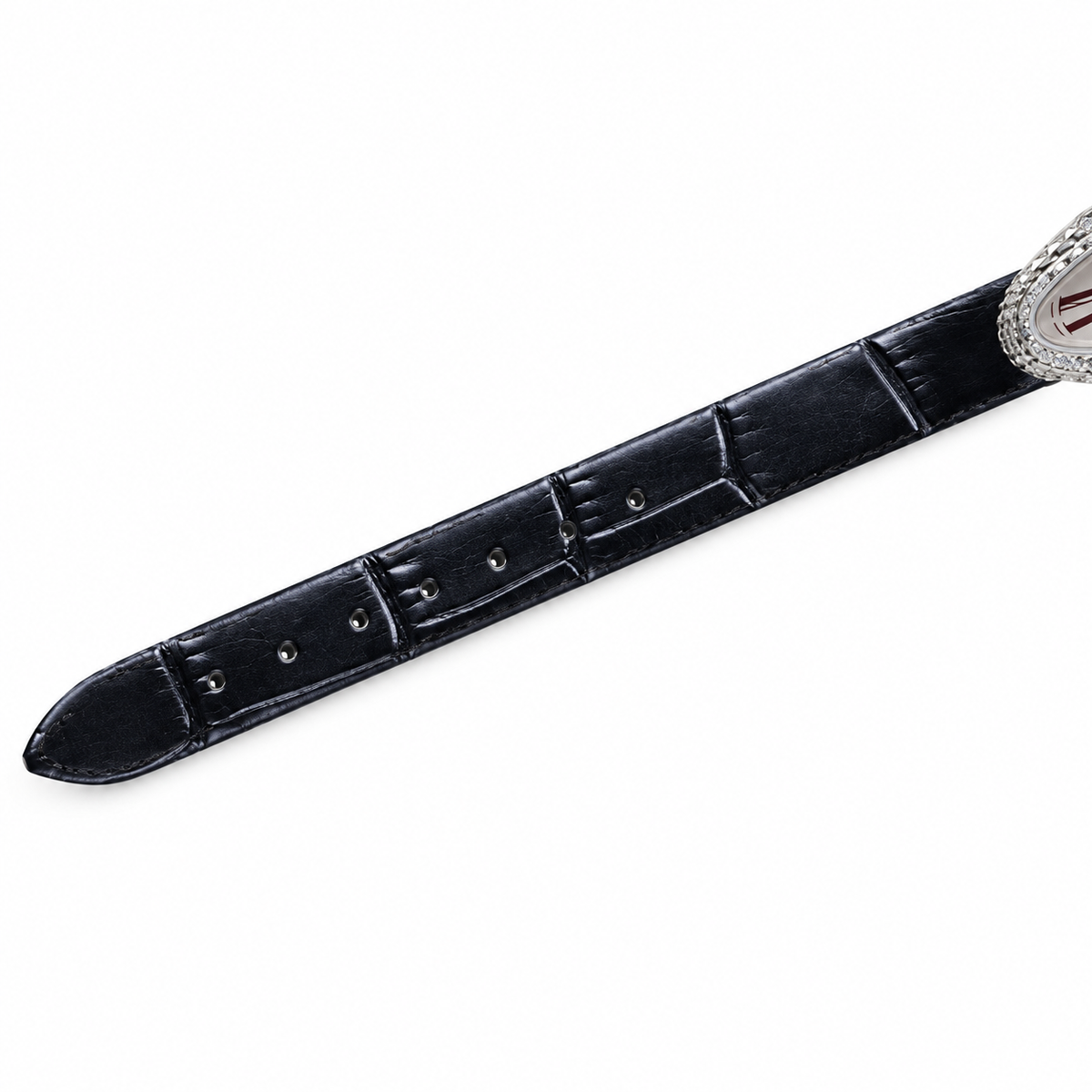 Cartier Baignoire Allongée — 18K White Gold, Clou de Paris Bezel, White Dial & Black Alligator Strap, Women
