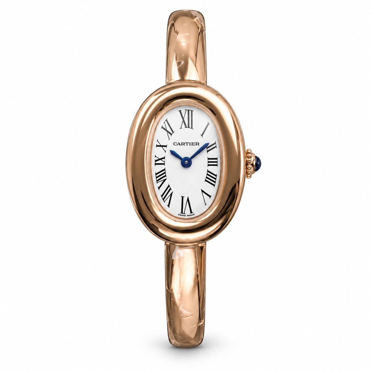 Cartier Baignoire — 18K Rose Gold, White Oval Dial, Roman Numerals & Rose Gold Bangle, Women
