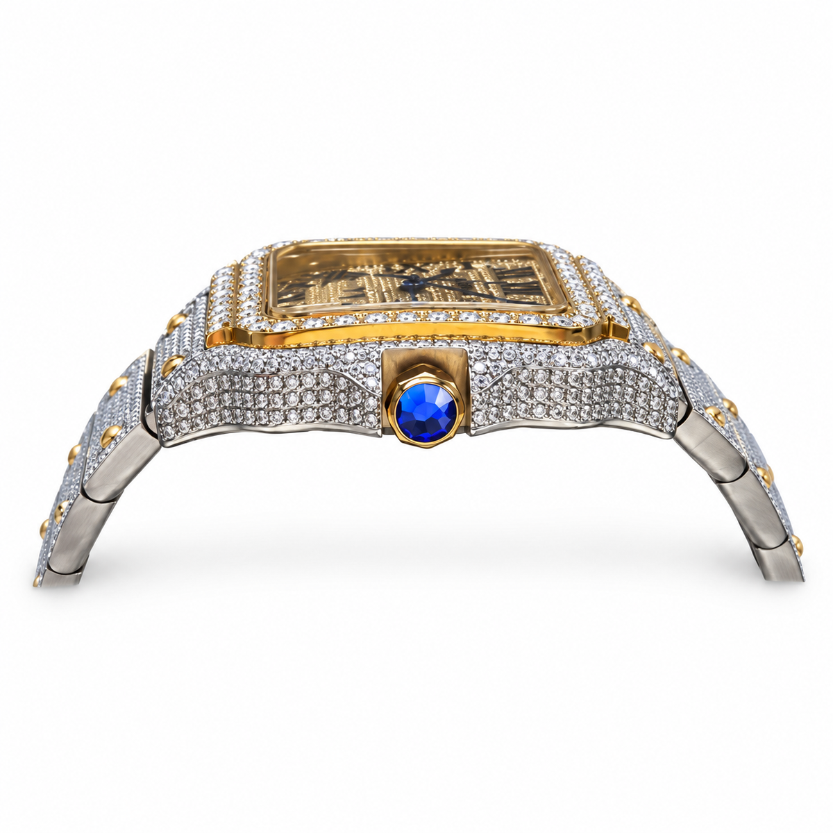 Cartier Santos Large Fully Iced Out Diamond-Set Two-Tone Watch – KDY