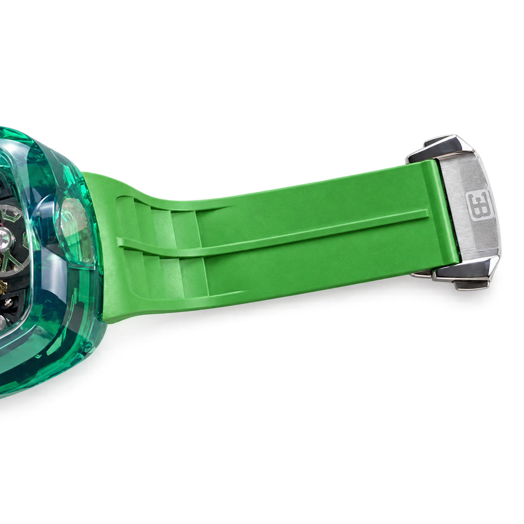Jacob & Co. x Bugatti Twin Turbo Furious Green Sapphire Tourbillon Engine Green Rubber Watch