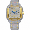Cartier Santos Automatic — Full Diamond Iced Out, Two-Tone Gold & Steel