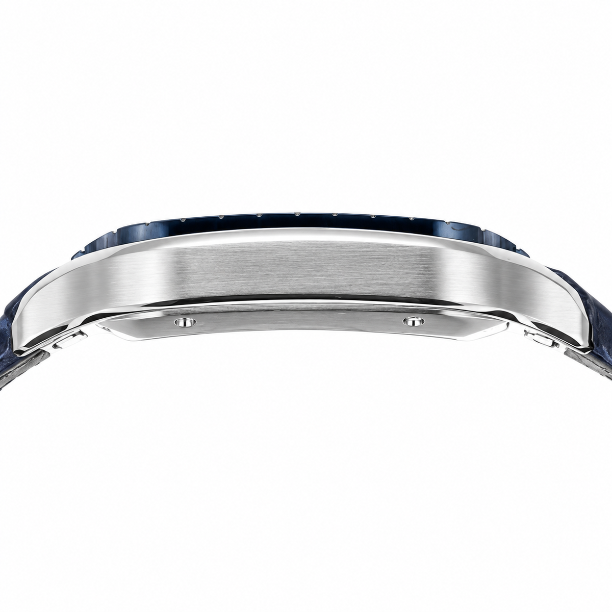 Cartier Santos de Cartier Automatic — Blue ADLC Bezel, Silver Dial & Blue Leather Strap