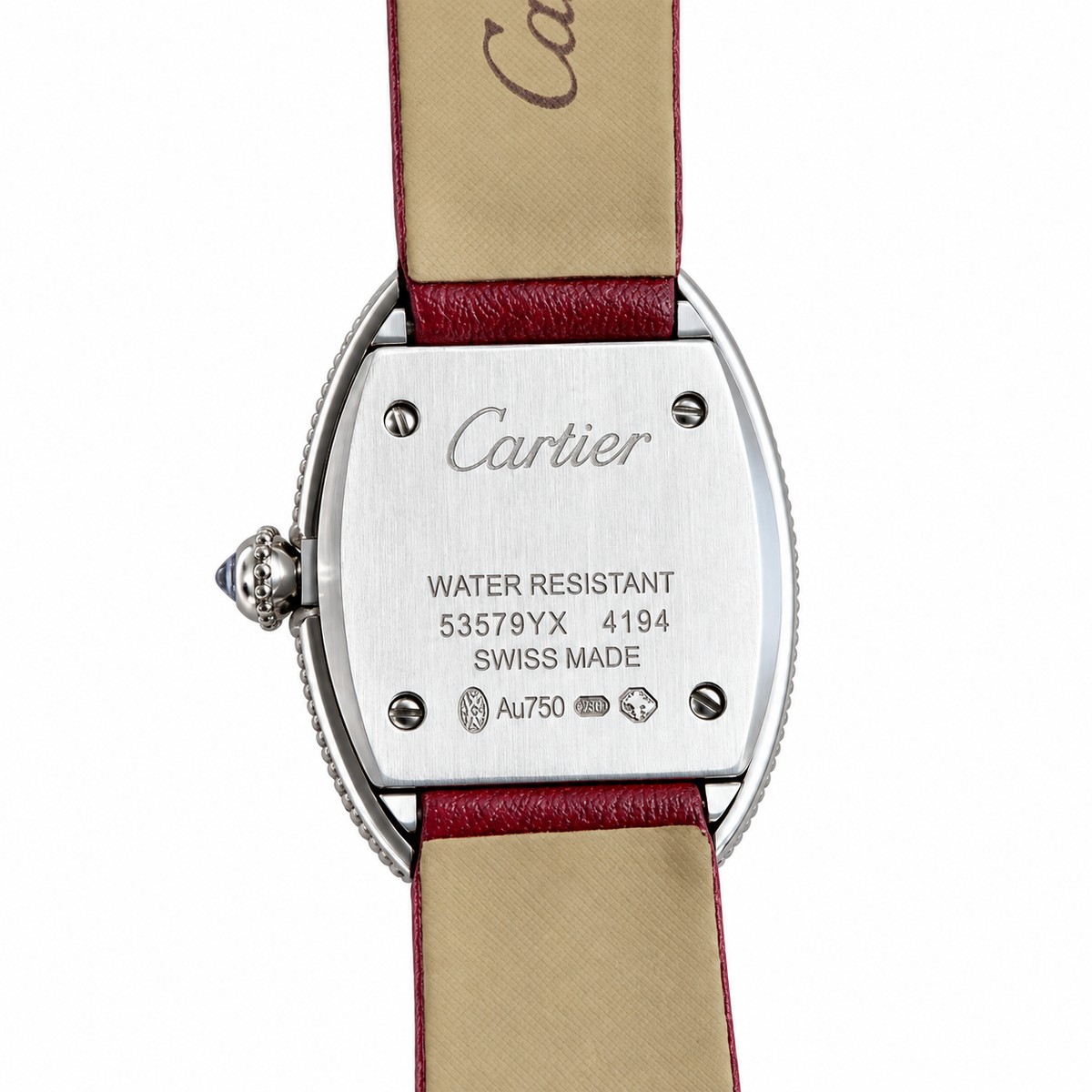 Cartier Baignoire Vintage Small — 18K Yellow Gold, Double Diamond Bezel, Cream Dial & Black Leather Strap, Women