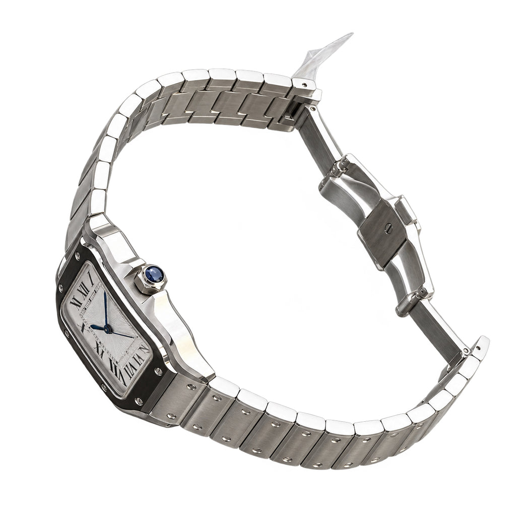 Cartier Santos Large — Stainless Steel, White Dial, Roman Numerals & Steel Bracelet, Automatic