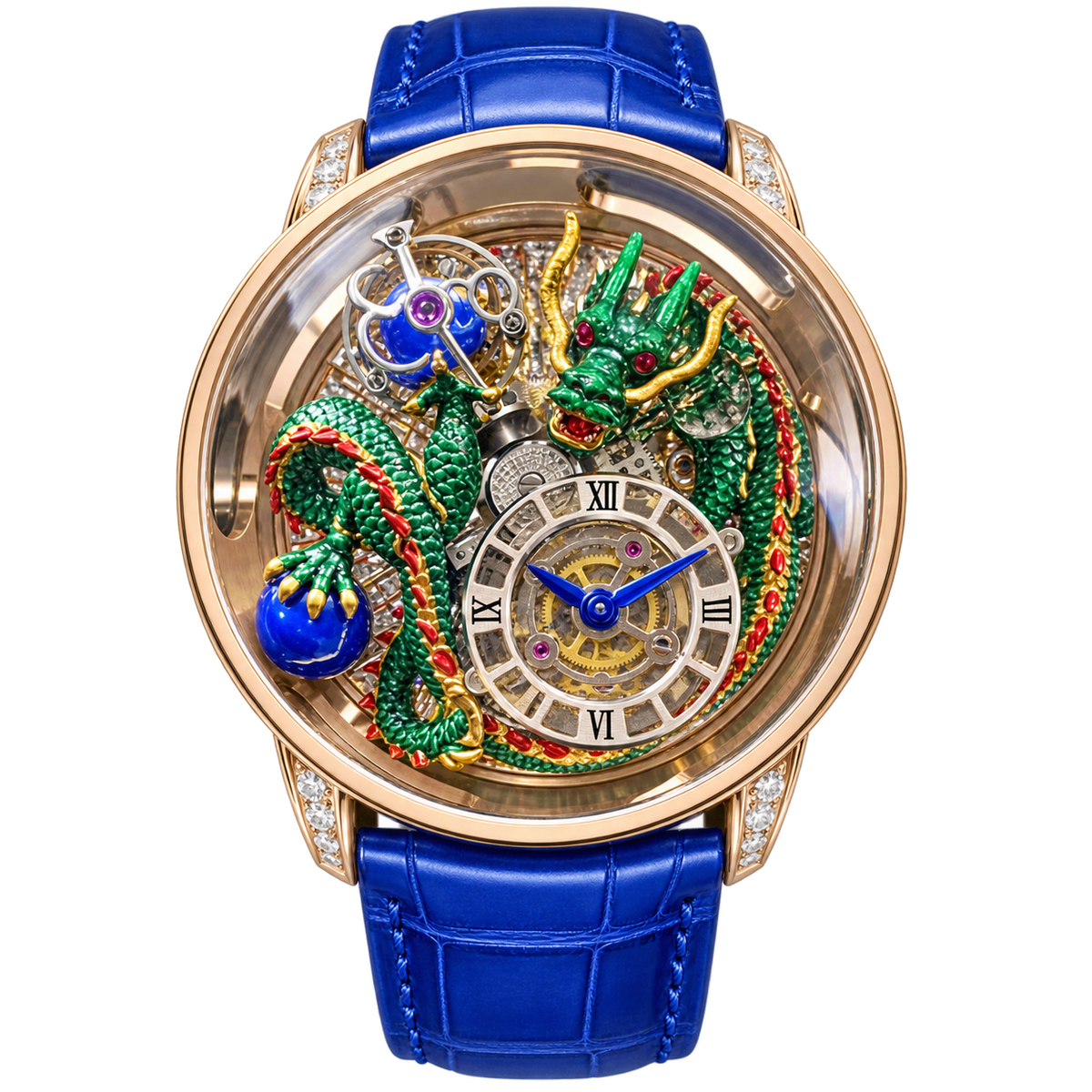 Jacob & Co. Astronomia Dragon Rose Gold Tourbillon Diamond Blue Leather Watch
