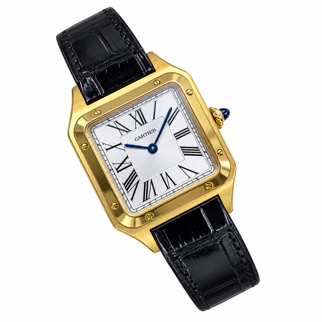 Cartier Santos-Dumont Yellow Gold Black Leather Watch