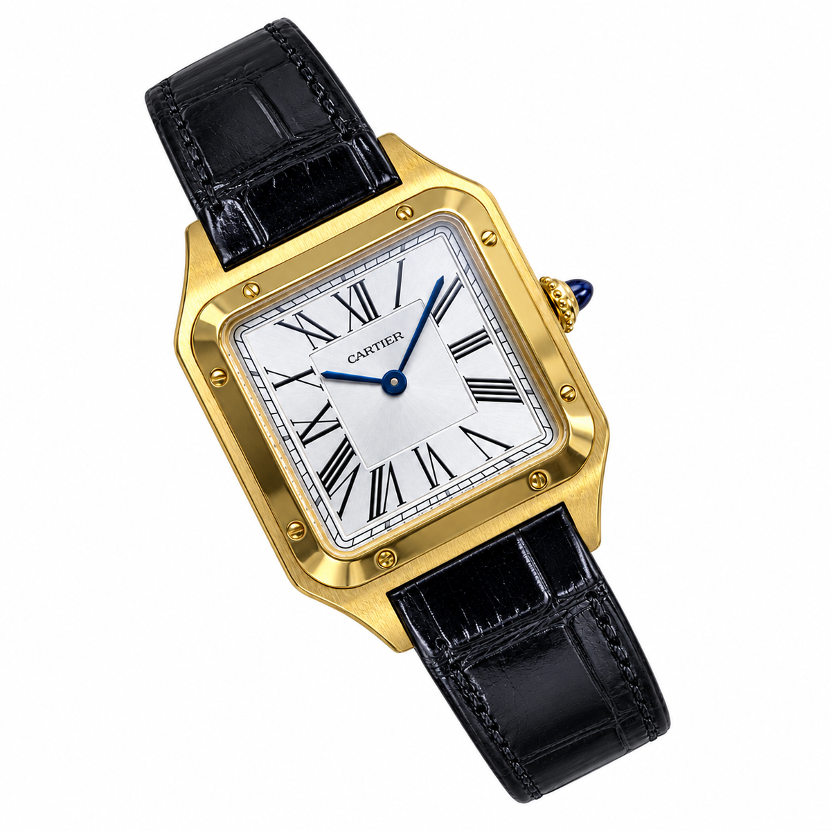 Cartier Santos-Dumont Yellow Gold Black Leather Watch