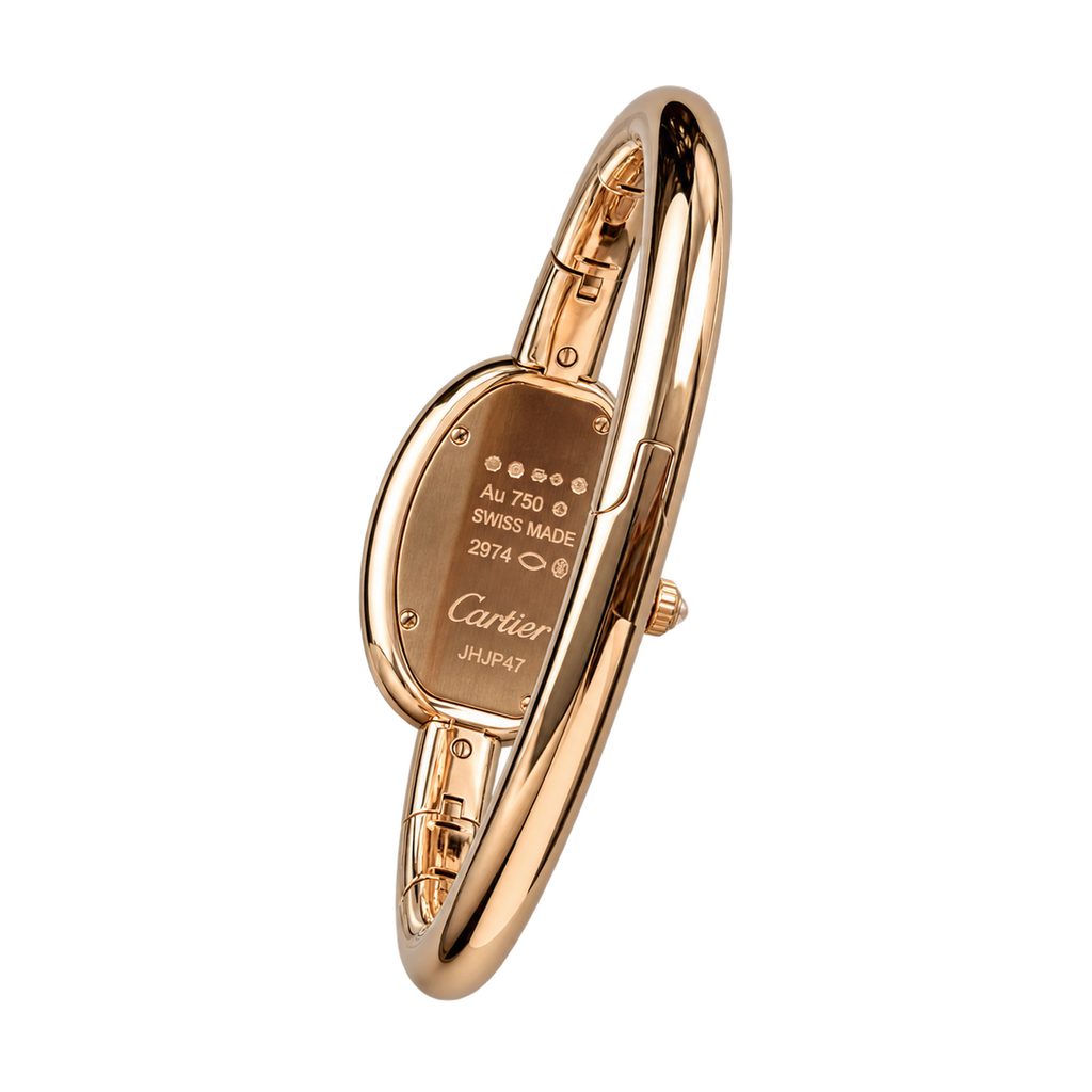 Cartier Baignoire — 18K Rose Gold, Diamond Bezel & Rose Gold Bangle