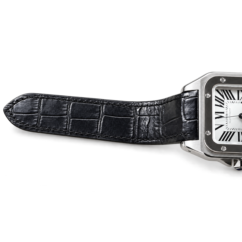 Cartier Santos 100 Large Automatic White Dial Black Alligator Leather Men's Luxury Watch Swiss Made