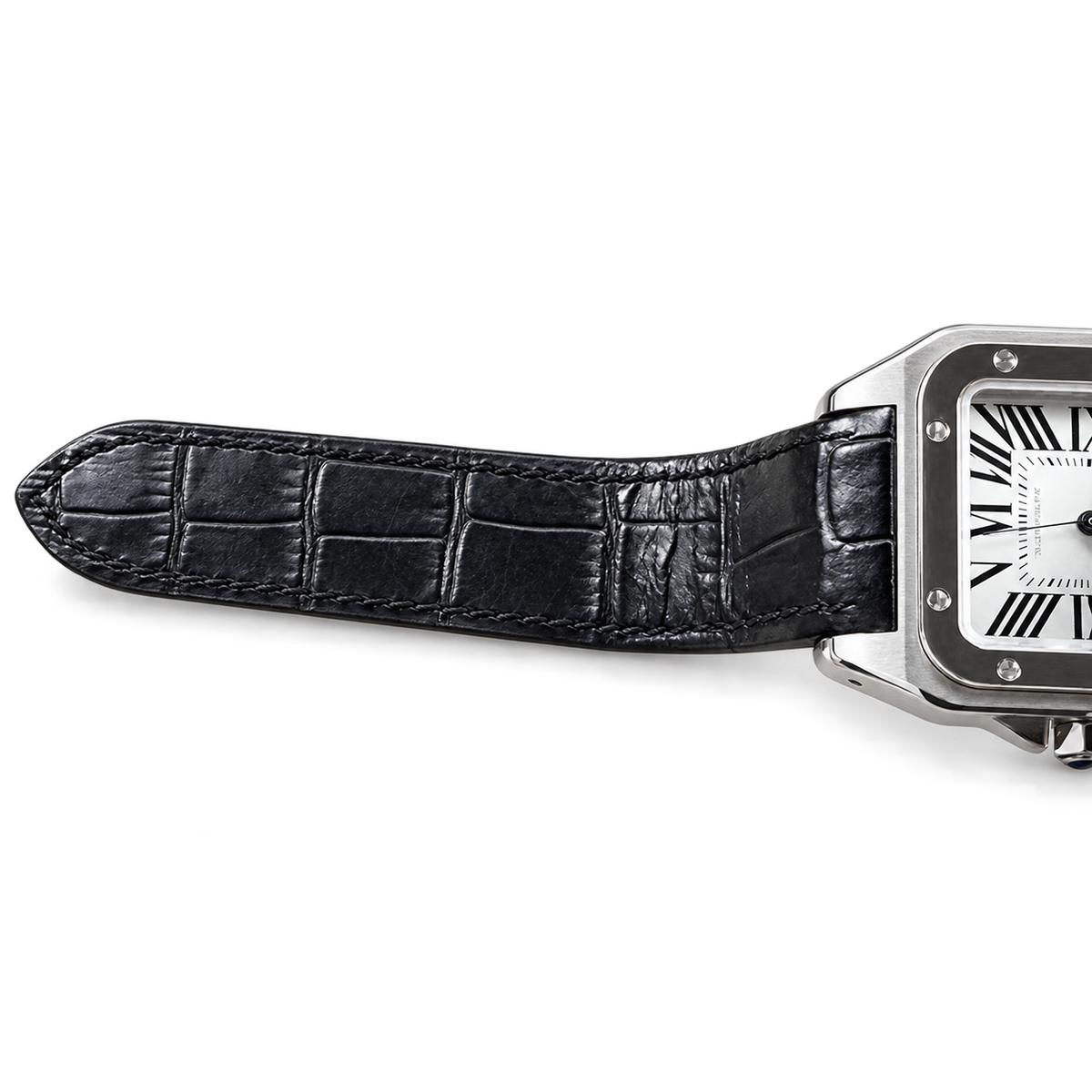 Cartier Santos 100 Large Automatic White Dial Black Alligator Leather Men's Luxury Watch Swiss Made