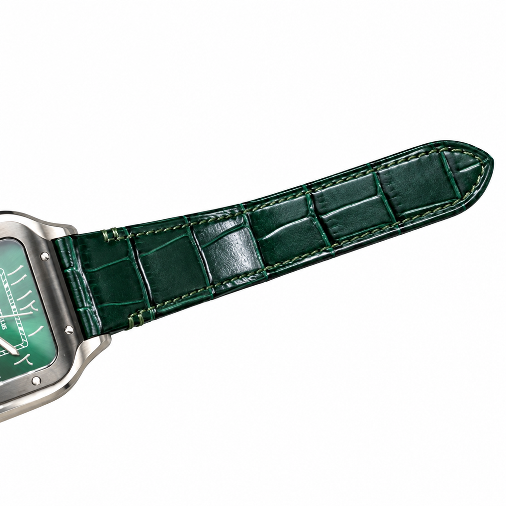 Cartier Santos Arabic Green Dial Steel Green Strap Watch – KDY