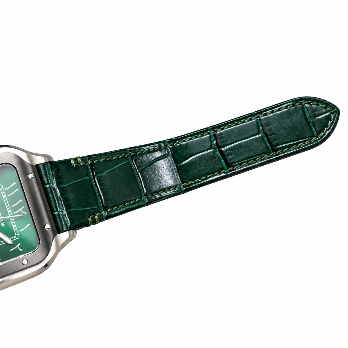 Cartier Santos Arabic Green Dial Steel Green Strap Watch – KDY