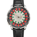 Jacob & Co. Casino Stainless Steel Baguette Diamond Emerald Roulette Black Alligator Watch
