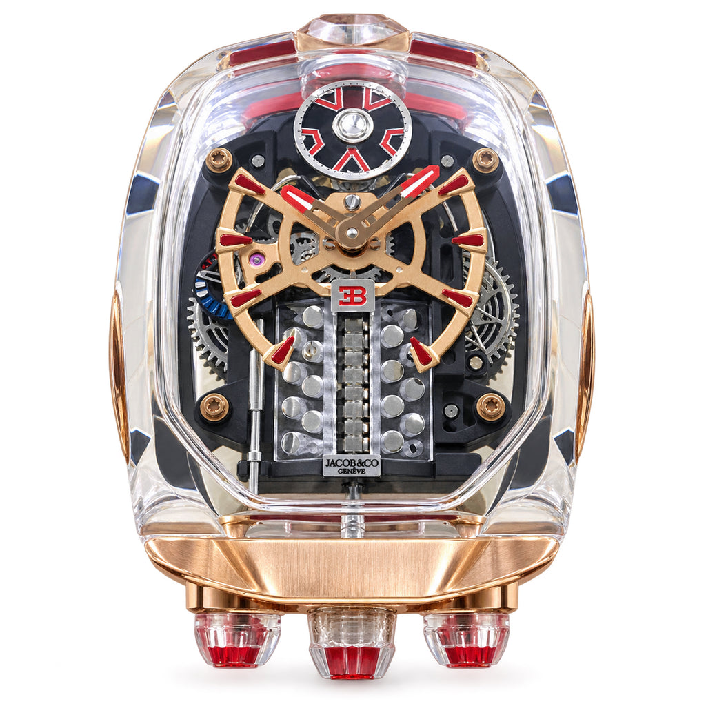 Jacob & Co. x Bugatti Chiron Clear Sapphire Rose Gold Tourbillon Red Rubber Watch