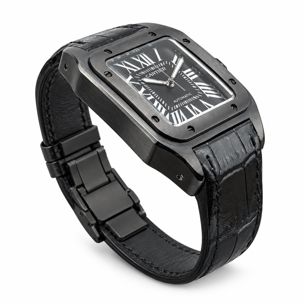 Cartier Santos de Cartier Automatic — Black ADLC, Black Dial & Alligator Strap