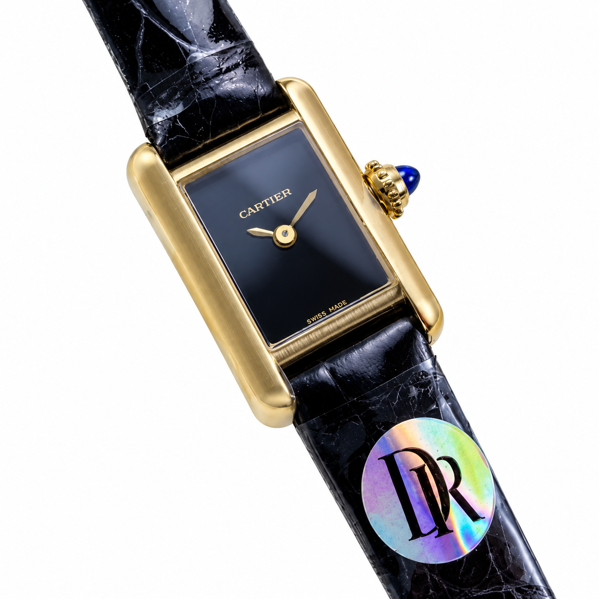 Cartier Tank Must Large — Yellow Gold Vermeil, Black Lacquer Dial & Black Alligator Strap, Quartz