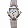 Cartier Pasha de Cartier 35mm — Steel, Silver Dial, Arabic Numerals & Grey Leather Strap, Women