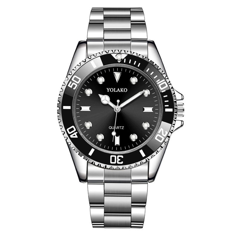 Men's Diver Style Watch – Blue Dial Rotating Bezel Steel Bracelet