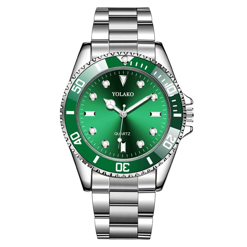 Men's Diver Style Watch – Blue Dial Rotating Bezel Steel Bracelet