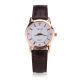 Women's Classic Round Silver Tone Case White Roman Numeral Dial Dark Brown Genuine Leather Strap Ladies Quartz Watch