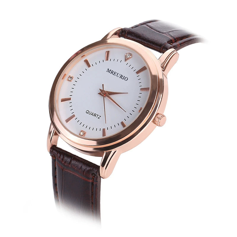 Women's Classic Round Watch – Silver Roman Numeral Brown Leather