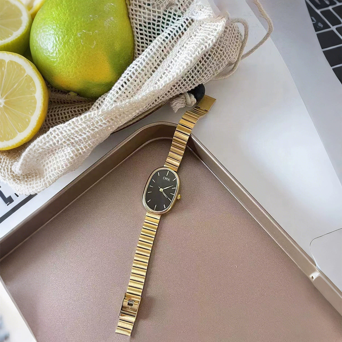 Women's Minimalist Square Watch – Gold Thin Case White Dial