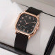 Women's Cushion Case Rose Gold Tone Matte Black No-Numeral Minimalist Dial Slim Black Leather Strap Ladies Quartz Watch