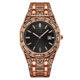 Men's Iced Out Watch – Rose Gold Crystal Diamond Black Dial