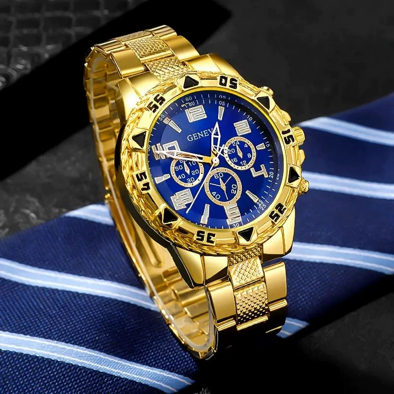 Men's Chronograph – Silver Steel Blue Dial Business Watch