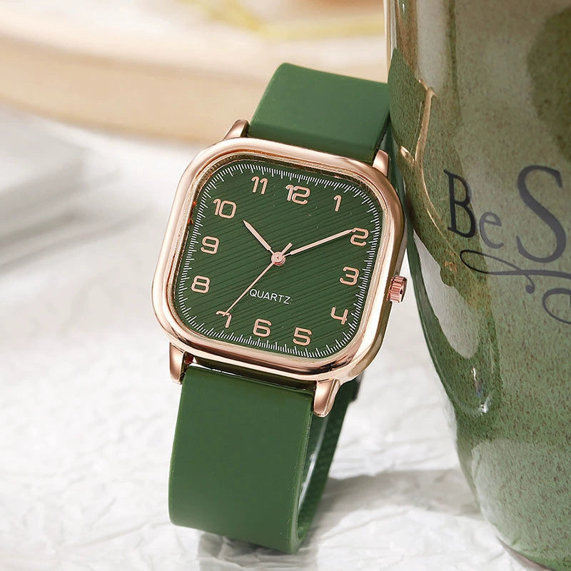 Women's Cushion Watch – Rose Gold Black Dial Minimalist Leather