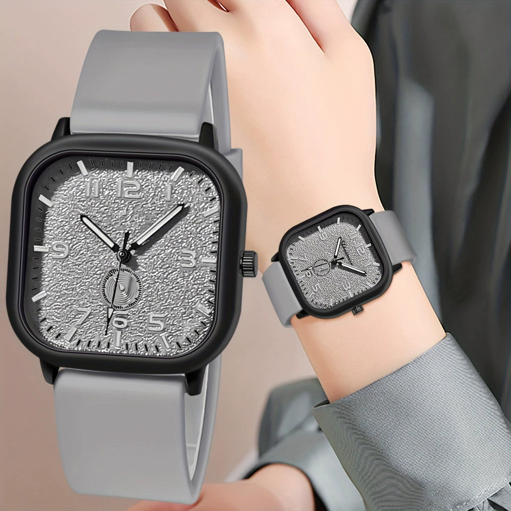 Men's Square Sport Watch – Black Dial Rubber Strap