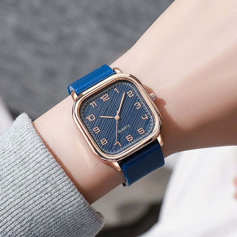 Women's Cushion Watch – Rose Gold Black Dial Minimalist Leather