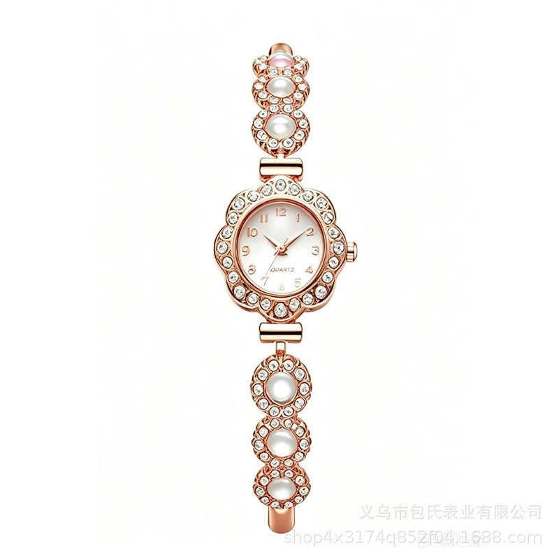 Women's Ruby Flower Jewellery Watch – Rose Gold Crystal Bracelet