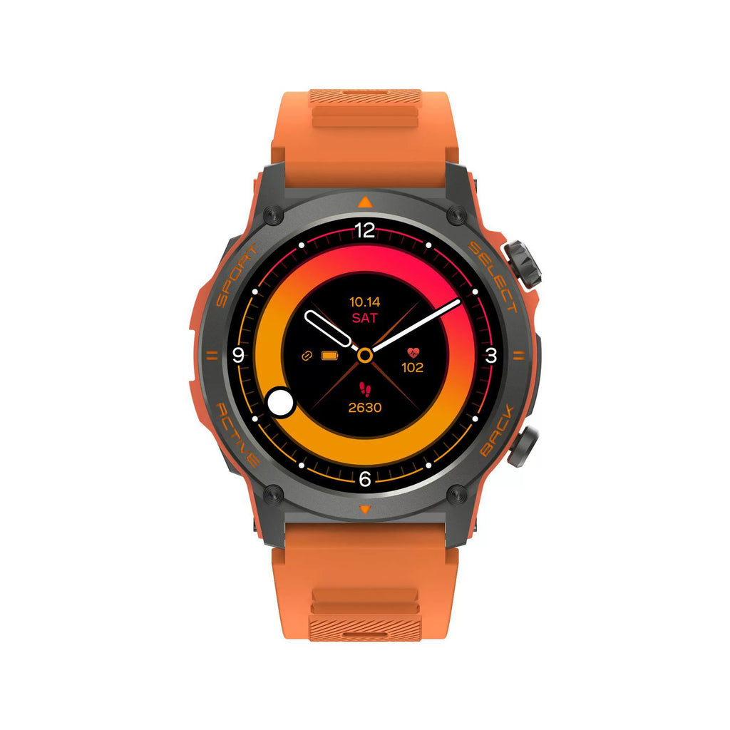 Outdoor Sport Smart Watch — Tactical Case, Heart Rate, Step Counter & Orange Silicone Strap