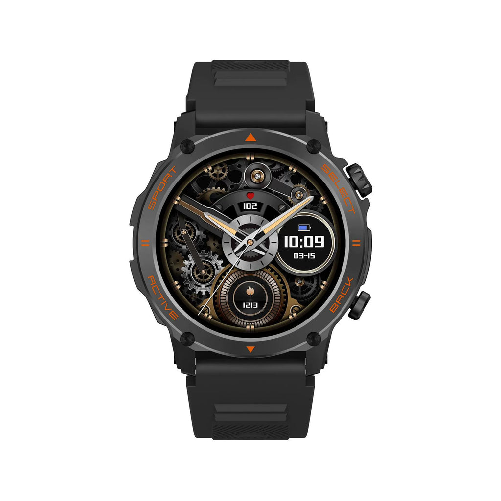 Outdoor Sport Smart Watch — Tactical Case, Heart Rate, Step Counter & Orange Silicone Strap