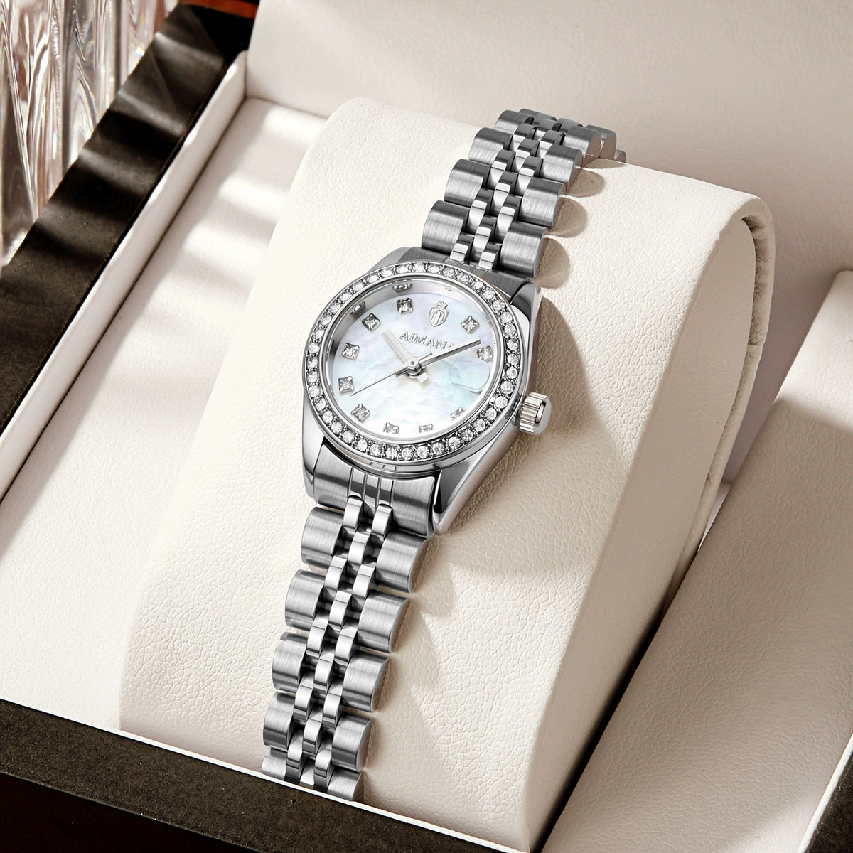 Aimana — Two-Tone Steel & Gold, Diamond Bezel, White MOP Dial & Jubilee Bracelet, Women