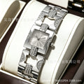 Women's Square Crystal Bracelet Watch Silver Stainless Steel Diamond Link Chain Sunray White Dial Quartz Ladies