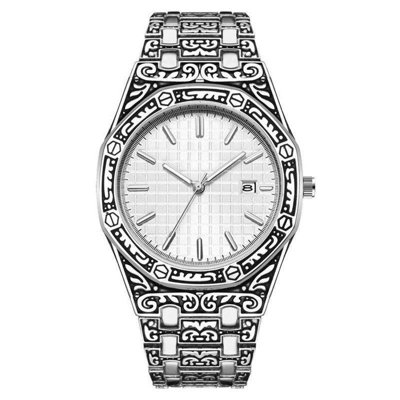 Men's Iced Out Watch – Rose Gold Crystal Diamond Black Dial