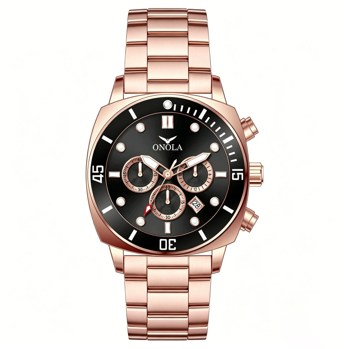 ONOLA Chronograph — Stainless Steel, Black Dial & Steel Bracelet, Men