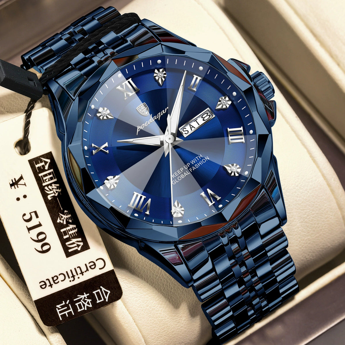 Poedagar — Stainless Steel, White Dial, Day-Date & Steel Bracelet, Men