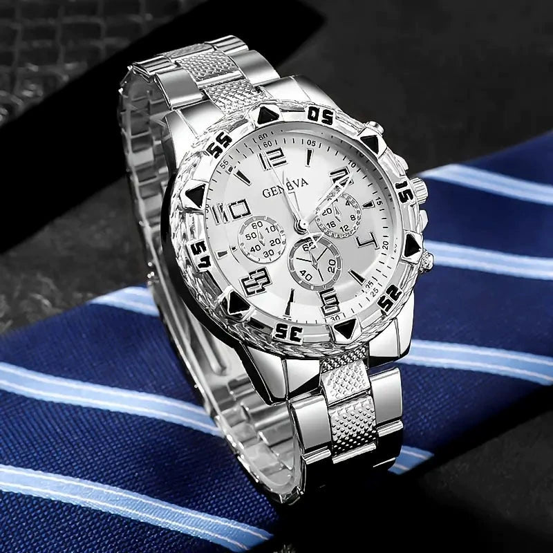 Men's Chronograph – Silver Steel Blue Dial Business Watch