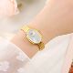 Women's Minimalist Square Ultra-Thin Gold Tone Case White No-Numeral Dial Slim Champagne Leather Strap Ladies Quartz Watch