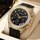 Veadons Chronograph — Gold-Tone, Full Crystal Bezel, Black Dial & Black Rubber Strap, Men